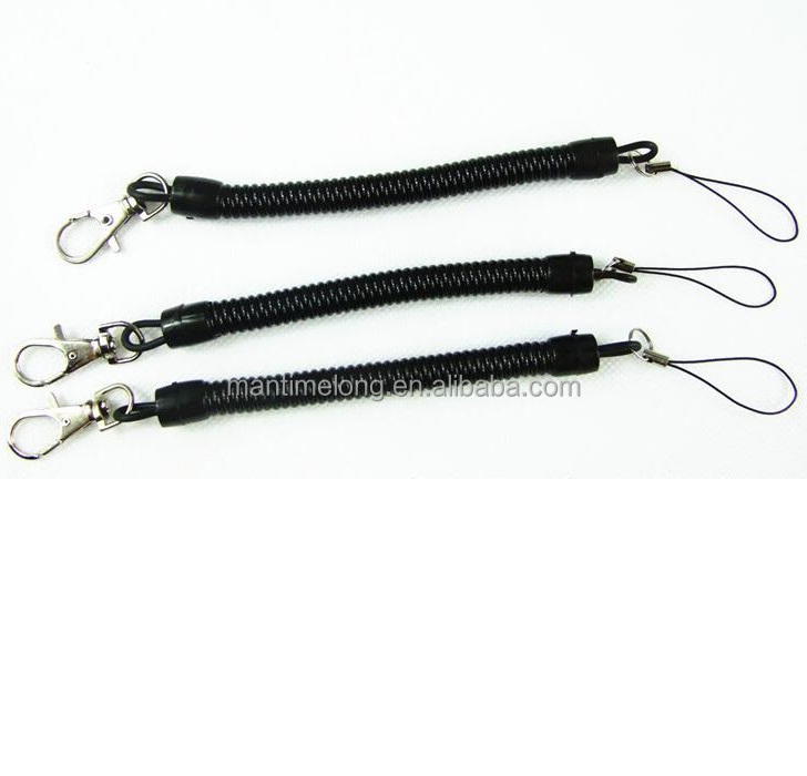 Lobster Hook Black Spring Stretchy Coil Keyring Keychain Key Chain Strap Rope