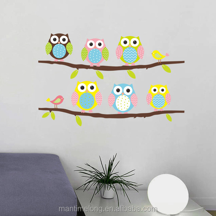 Owls on tree wall stickers for kids rooms decorative adesivo de parede pvc wall decal