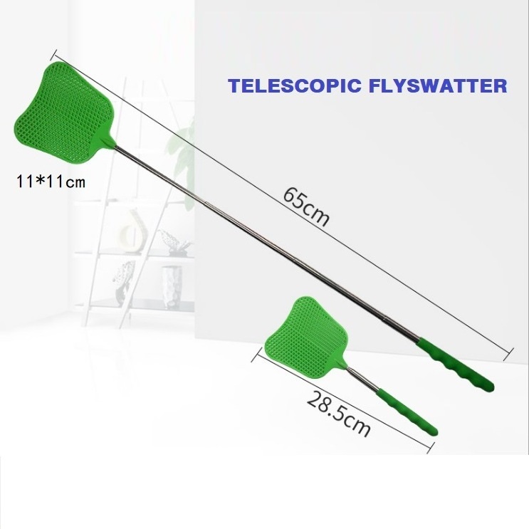 Plastic Telescopic Portable Fly Swatter Manual Flyswatter With Extendable Stainless Steel Pole