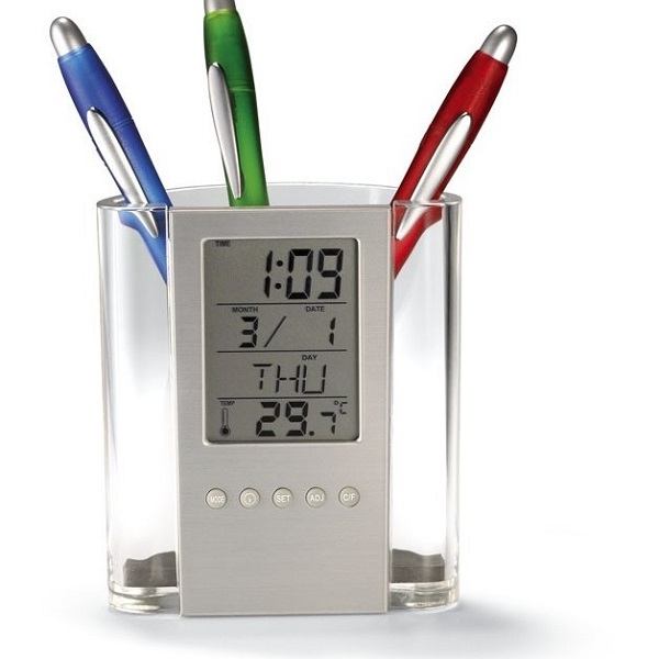 Digital LCD Desk Alarm Clock Calendar Pen holder