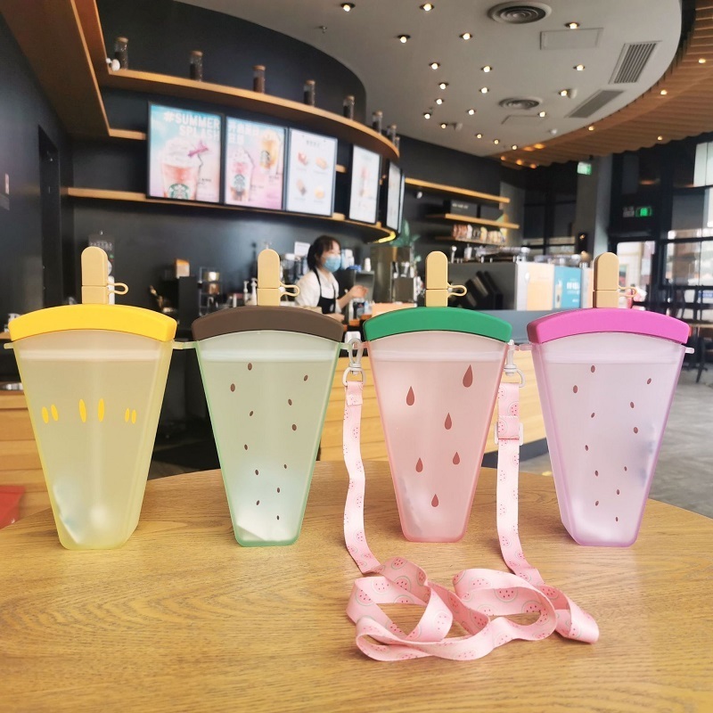 Summer Korean version of the  plastic watermelon design straw drink student water bottle with strap