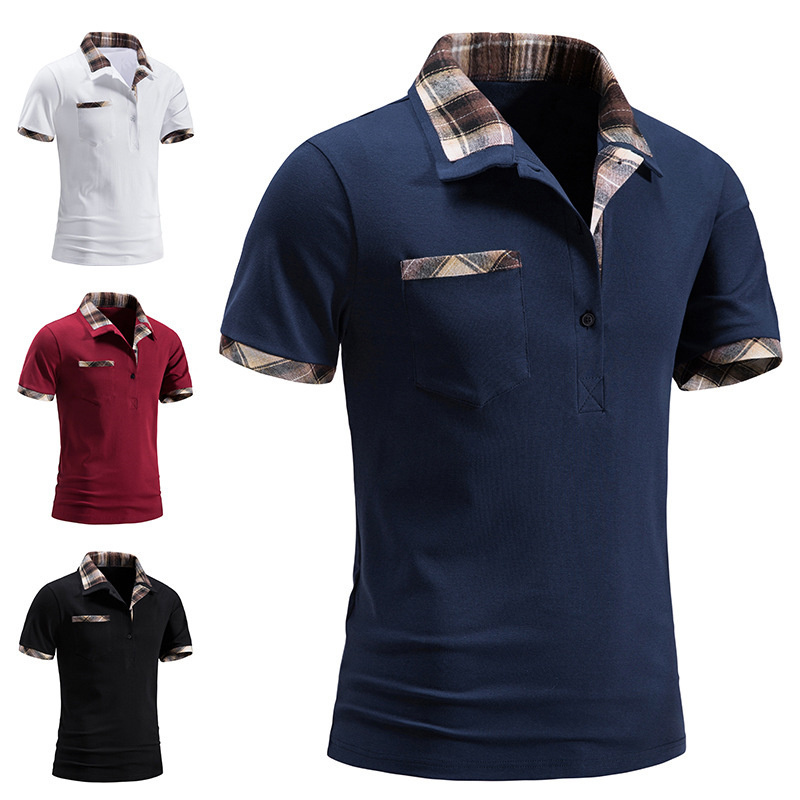 Men's Short Sleeve Polo Shirt Striped Sleeves Classic Fit Casual Polo Golf T Shirt with Pocket