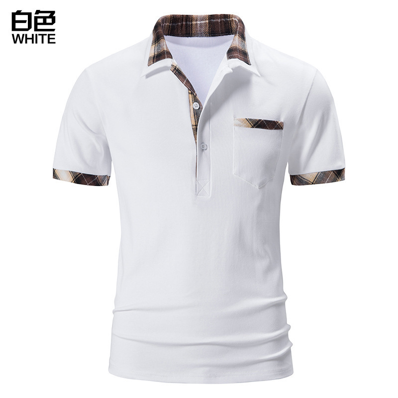 Men's Short Sleeve Polo Shirt Striped Sleeves Classic Fit Casual Polo Golf T Shirt with Pocket