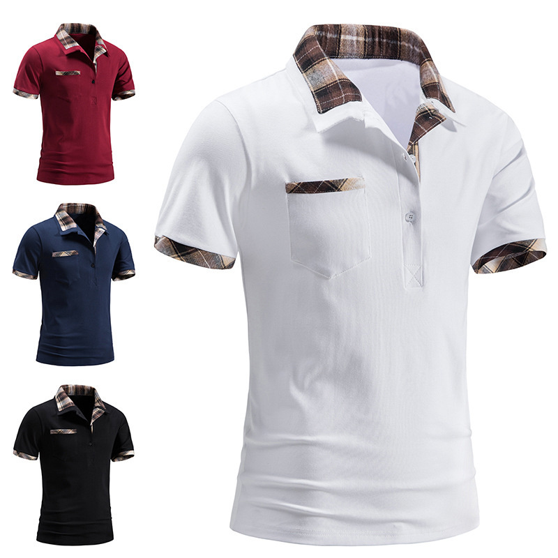 Men's Short Sleeve Polo Shirt Striped Sleeves Classic Fit Casual Polo Golf T Shirt with Pocket