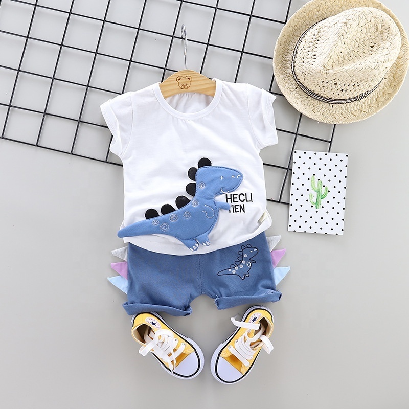 Toddler Boys Short Sleeve Cartoon Prints T Shirt Tops Shorts Child Kids Gentleman Outfits