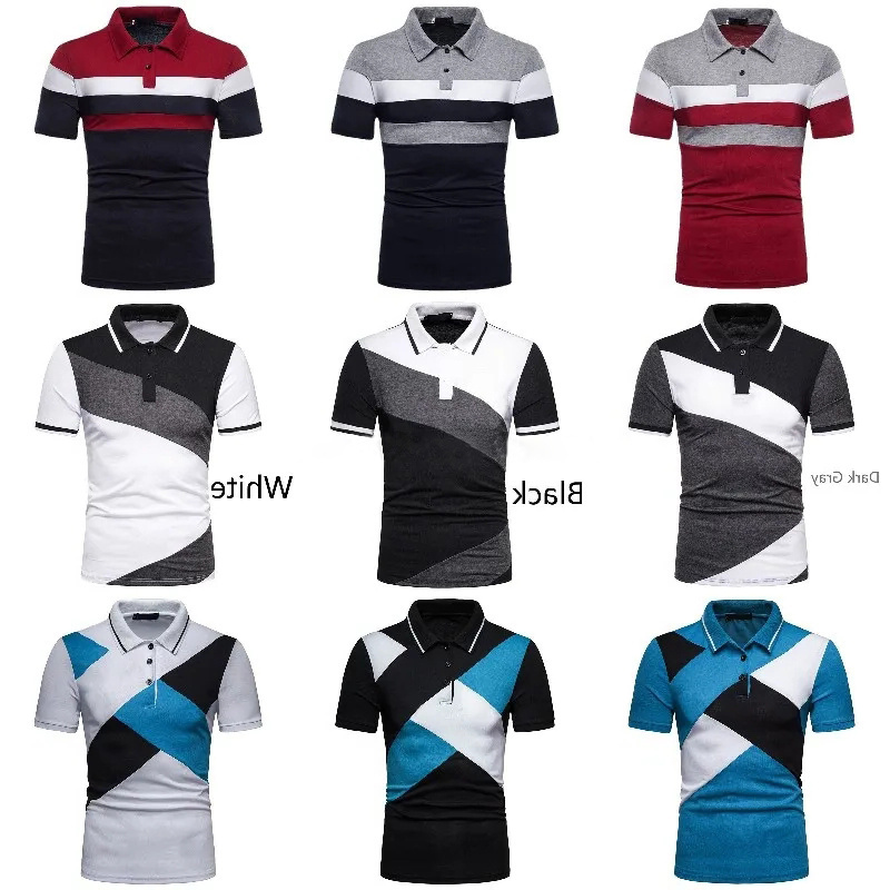 Men's Short Sleeve Polo Shirt Striped Sleeves Classic Fit Casual Polo Golf T Shirt with Pocket