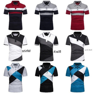 Men's Short Sleeve Polo Shirt Striped Sleeves Classic Fit Casual Polo Golf T Shirt with Pocket