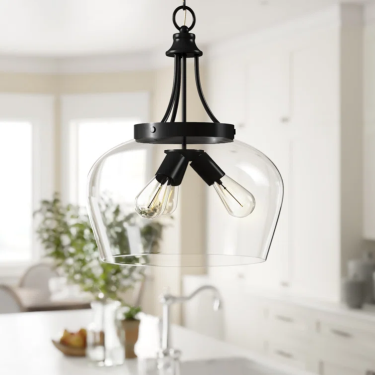 Vintage design pendant light metal matt black with clear glass lamp shades chandelier hot style for bedroom dinning room