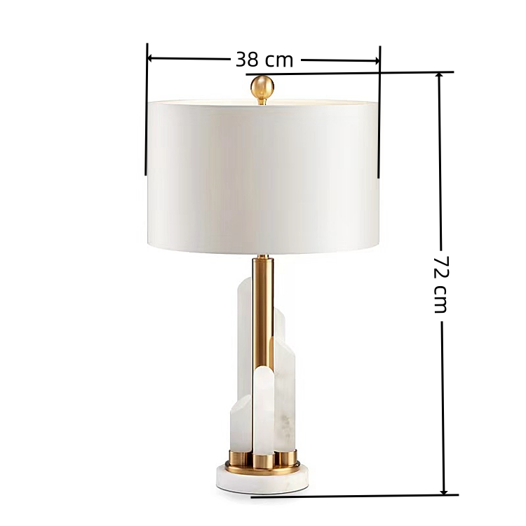 Luxury Gold alabaster table light marble lamp base with fabric lamp shade desk lamp for reading room bedside living room