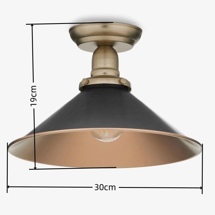 Industrial design Semi Flush Mount Vintage Industrial Ceiling Light matte black metal shade for living room, bedroom