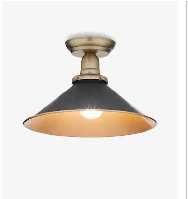 Industrial design Semi Flush Mount Vintage Industrial Ceiling Light matte black metal shade for living room, bedroom