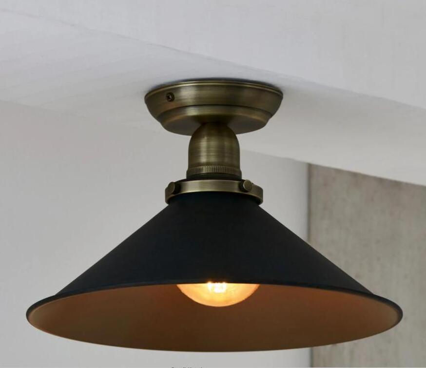 Industrial design Semi Flush Mount Vintage Industrial Ceiling Light matte black metal shade for living room, bedroom