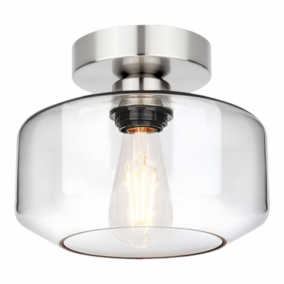 Industrial Semi Flush Mount Ceiling Light Clear Glass Pendant Lamp Shade Farmhouse Lighting for Hallway corridor