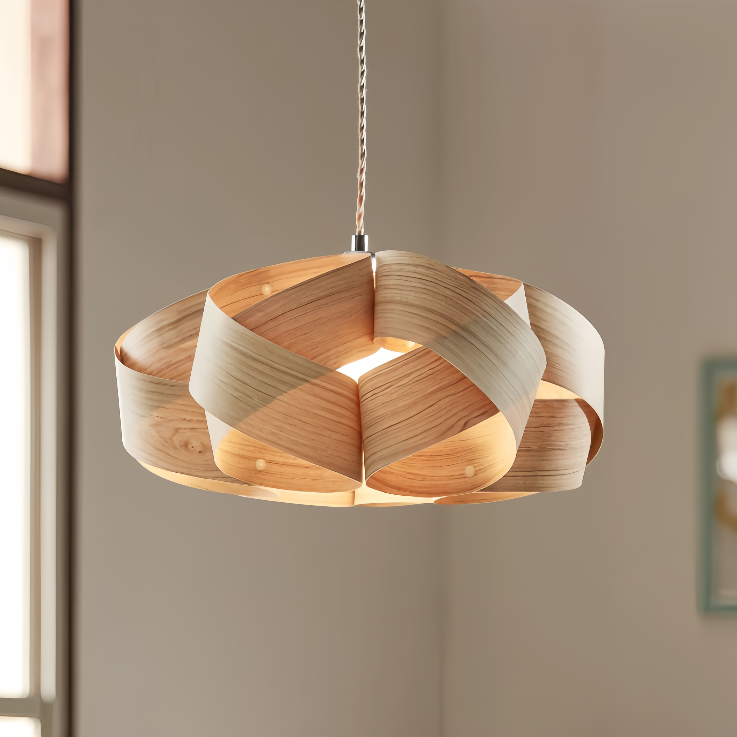 Nordic design pendant light wood paper lamp shade metal in chrome decorative lighting fixture for dinning room bedroom