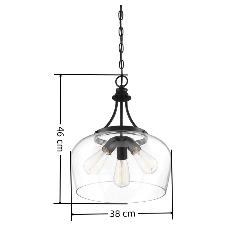 Vintage design pendant light metal matt black with clear glass lamp shades chandelier hot style for bedroom dinning room