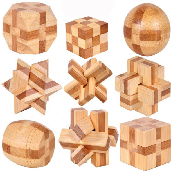 TIKTOK Amazon Hot Sale Bamboo educational toys Lu Ban lock educational jigsaw puzzle game bamboo 3D puzzle