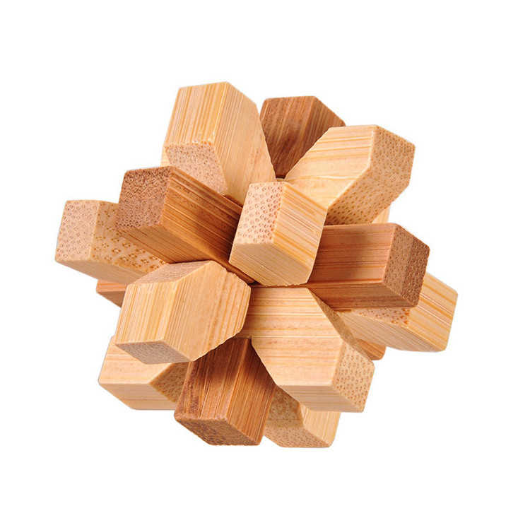 TIKTOK Amazon Hot Sale Bamboo educational toys Lu Ban lock educational jigsaw puzzle game bamboo 3D puzzle