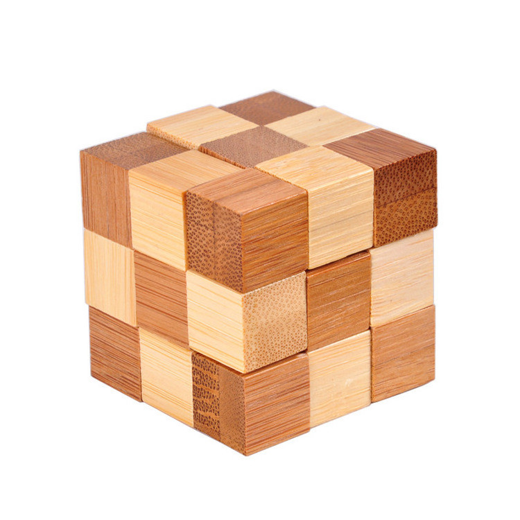 TIKTOK Amazon Hot Sale Bamboo educational toys Lu Ban lock educational jigsaw puzzle game bamboo 3D puzzle