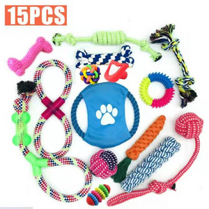 2021Amazon hot selling 15 Pet pack toys set Dental heathy pet cat dog toys pack interactive cotton rope dog training toys