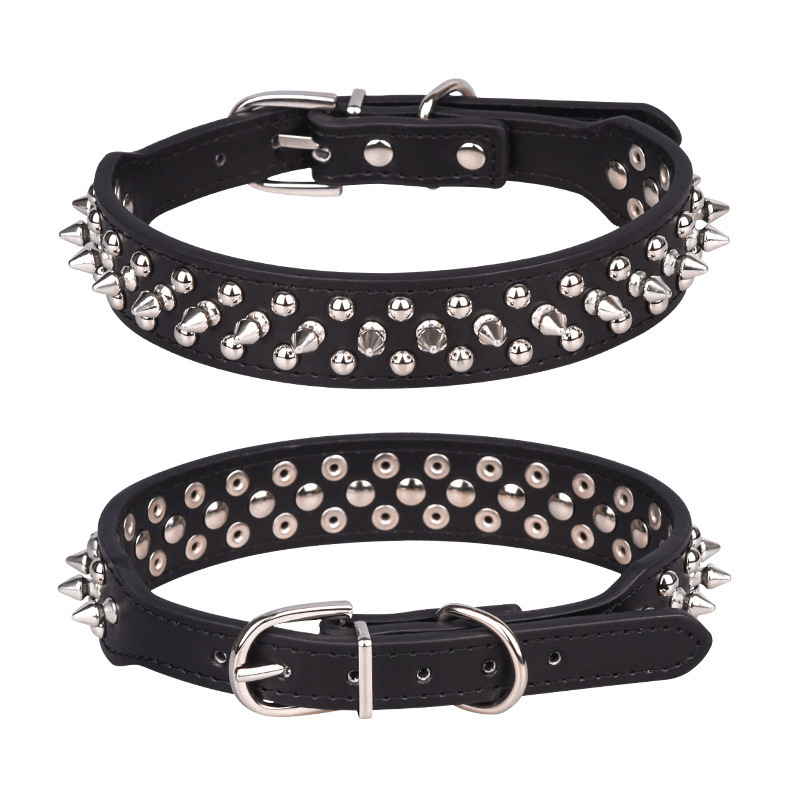 Amazon Hot Sale Luxury Anti-bite Dog Collar 3 Rows Rivet Pet Color PU Leather Collar Spike Dog Collar