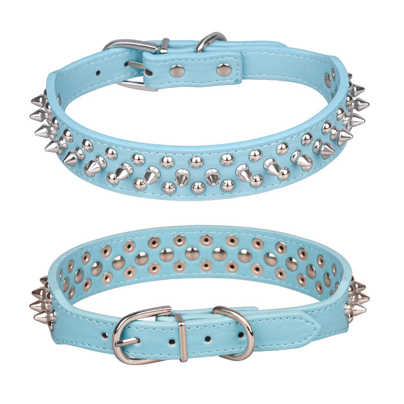 Amazon Hot Sale Luxury Anti-bite Dog Collar 3 Rows Rivet Pet Color PU Leather Collar Spike Dog Collar