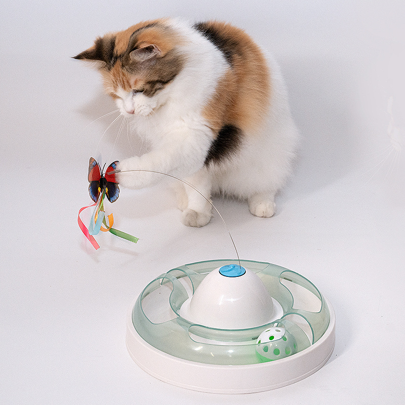 Manufacturer wholesale electric smart cat round toy with butterfly