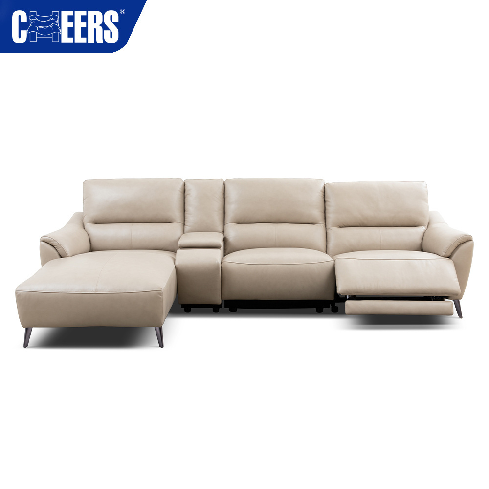 MANWAH CHEERS Leather Power Reclining Living Room Sofa 3-Seater Luxury Sofa with Chaise and Cup Holder for Living Room