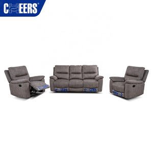 MANWAH CHEERS Hot Sale 3 2 1 Seater Microfiber fabric Large Adjustable Extendable Manual Recliner Living Room Sofa set