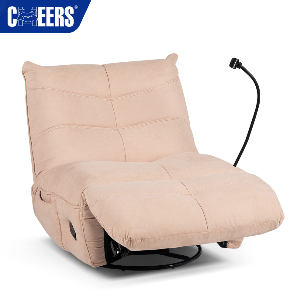 MANWAH CHEERS Pink Fabric Manual Recliner Bean Bag Sofa Swivel Rocking Chair With Phone Holder