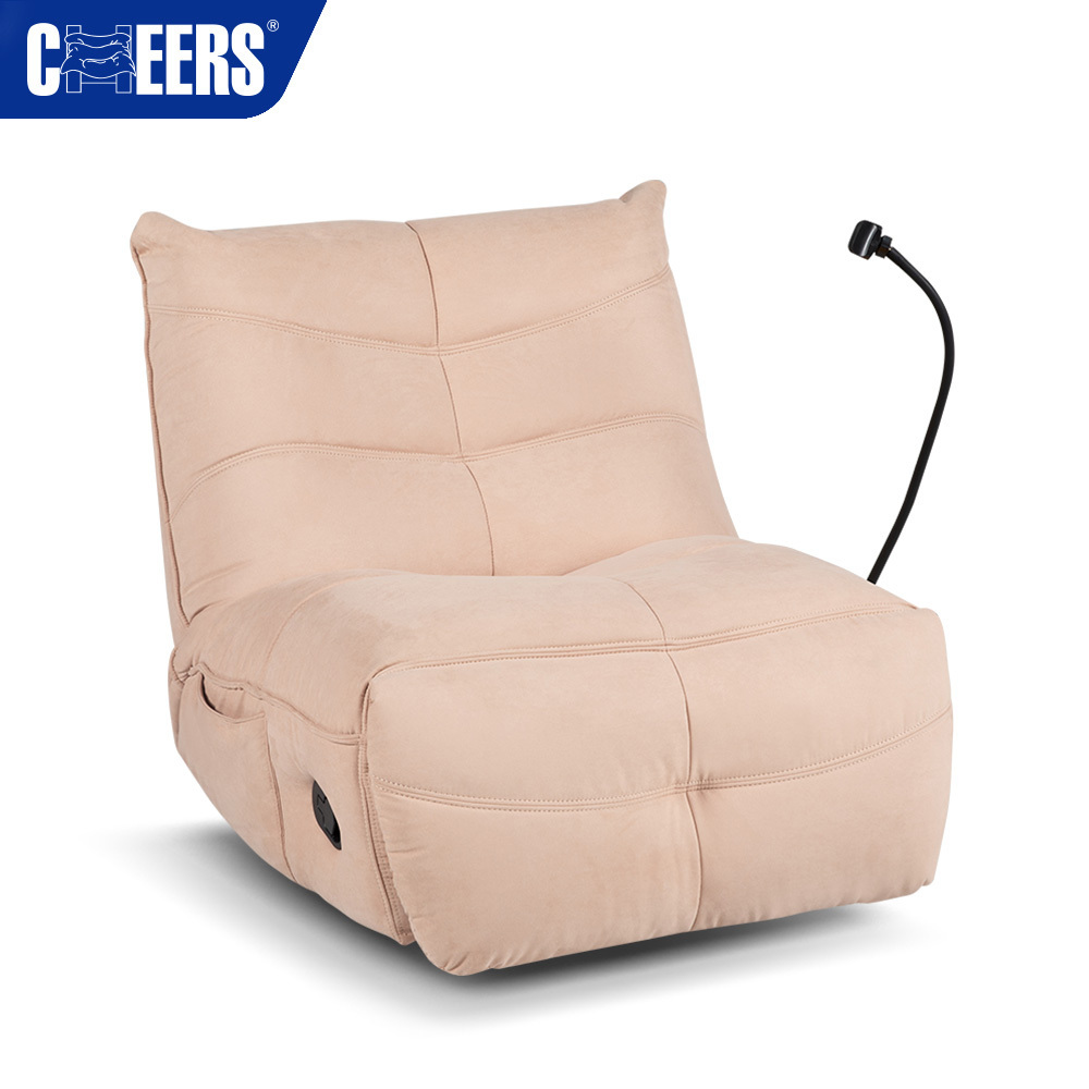 MANWAH CHEERS Pink Fabric Manual Recliner Bean Bag Sofa Swivel Rocking Chair With Phone Holder