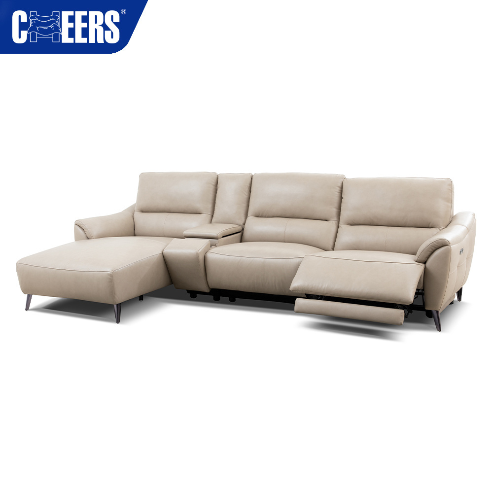 MANWAH CHEERS Leather Power Reclining Living Room Sofa 3-Seater Luxury Sofa with Chaise and Cup Holder for Living Room