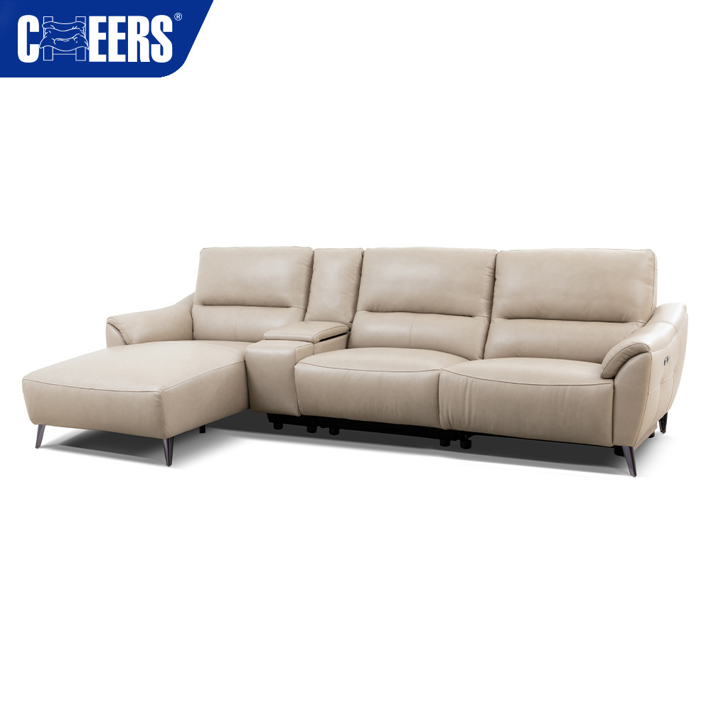 MANWAH CHEERS Leather Power Reclining Living Room Sofa 3-Seater Luxury Sofa with Chaise and Cup Holder for Living Room