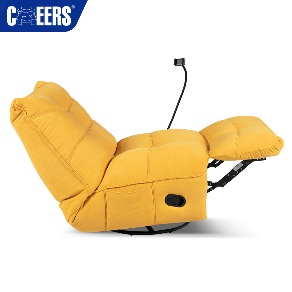 MANWAH CHEERS Fabric Manual Yellow Reclining Swivel Rocking Bean Bag Sofa Chair For Living Room With Phone Holder