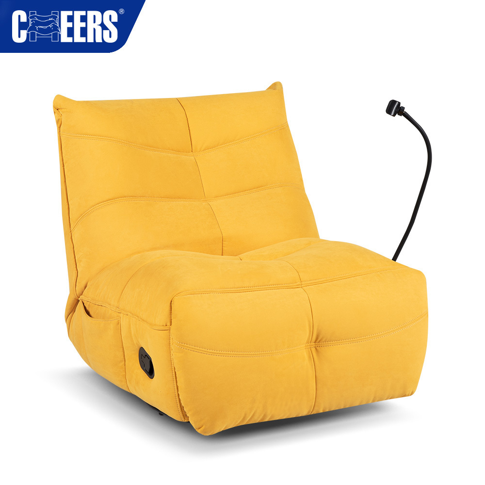 MANWAH CHEERS Fabric Manual Yellow Reclining Swivel Rocking Bean Bag Sofa Chair For Living Room With Phone Holder