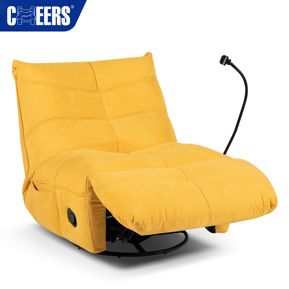 MANWAH CHEERS Fabric Manual Yellow Reclining Swivel Rocking Bean Bag Sofa Chair For Living Room With Phone Holder