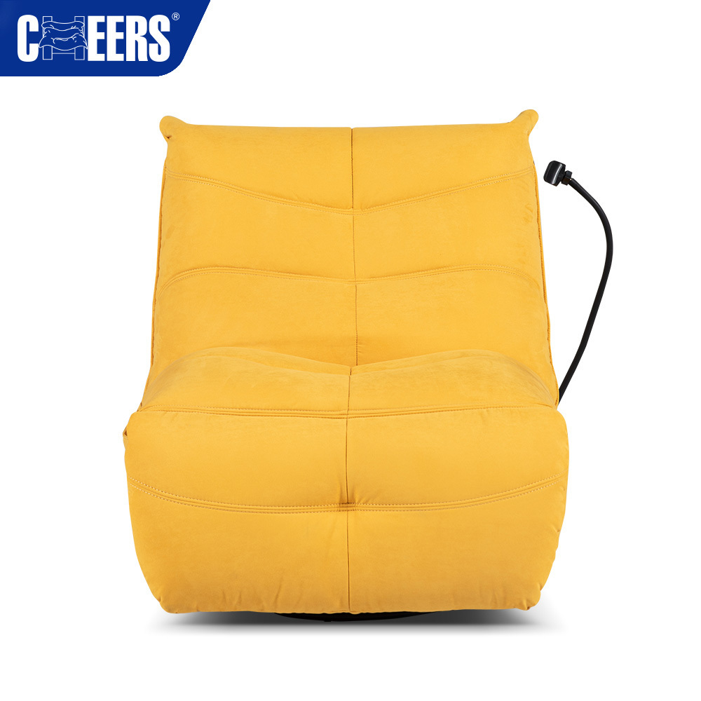 MANWAH CHEERS Fabric Manual Yellow Reclining Swivel Rocking Bean Bag Sofa Chair For Living Room With Phone Holder