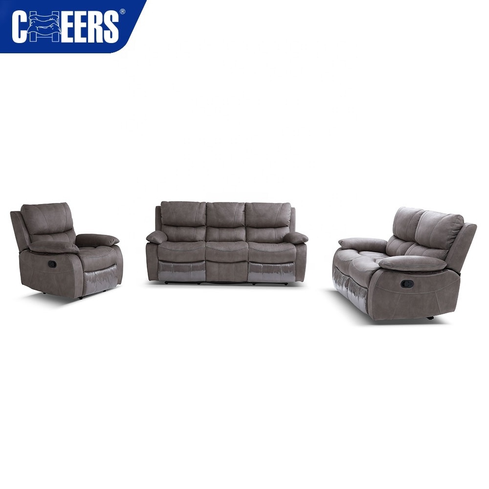 MANWAH CHEERS Factory Wholesales Modern Gray Fabric 321 Seater Manual Adjustable Relax Reclinable Living Room Couch