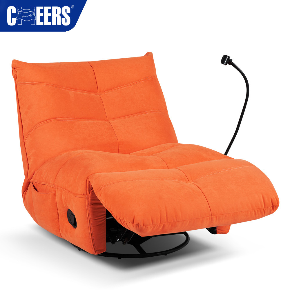 MANWAH CHEERS Orange Fabric Lazy Bean Bags Recliner Chair Swivel Rocking Sofa for Living Room Furniture