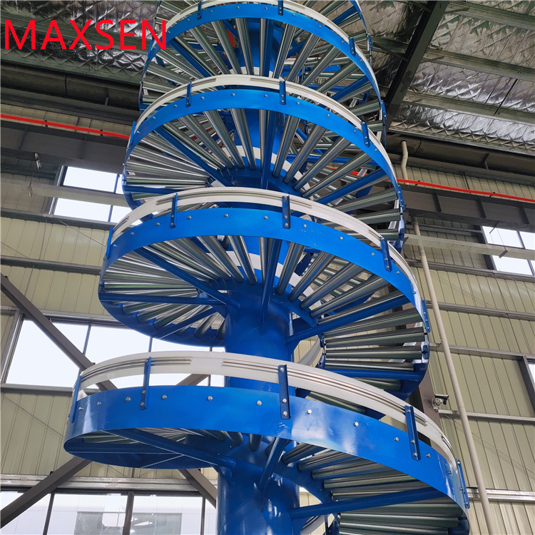 Gravity rollers spiral  conveyor conveying system automatic pallet conveyor for boxes packing industry