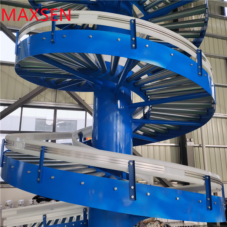 Gravity rollers spiral  conveyor conveying system automatic pallet conveyor for boxes packing industry