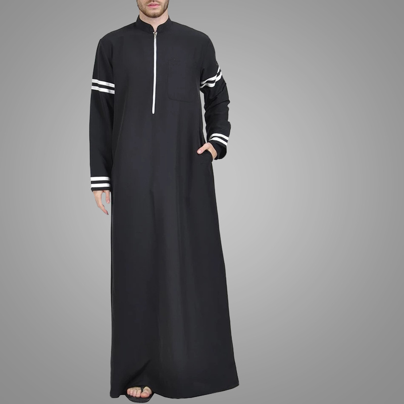 Muslim Arabic Thawb Zipper Front Men Dishdasha Kuwait Style Thobe UAE Bisht Long Sleeve Jubah Daffah Islamic Men Thobe