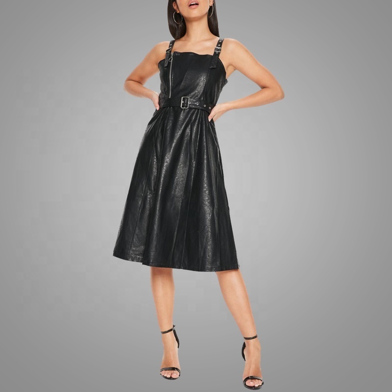 New Fashion Black Faux Leather Dress Sexy Leather Mature Tight Lady Dress