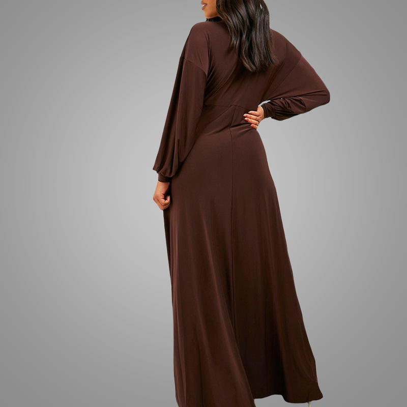 Maxi Dress High Quality Knit Fabric Long Sleeve Dresses  Clothing Sexy Low Neck Party Club Wear