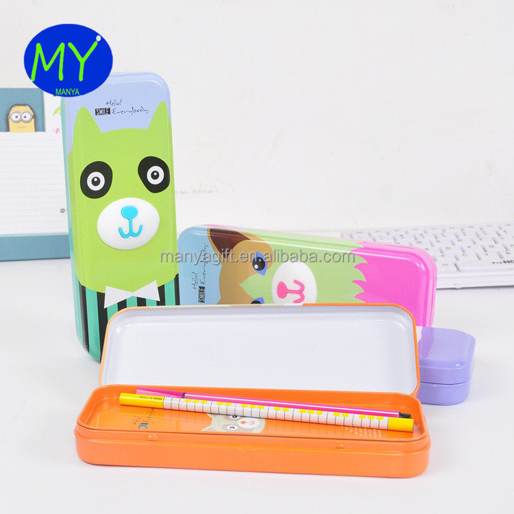 Factory hot sales cute tin 2 layer pencil case of bottom price