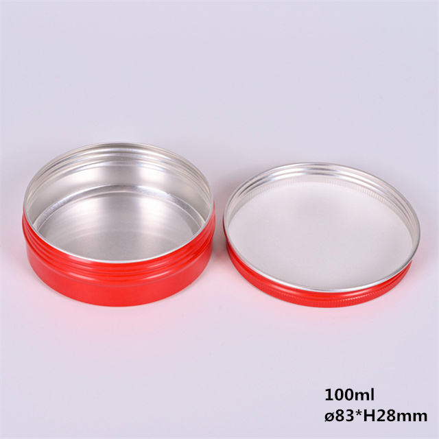 Hot sale 100ml 100g 83x28mm round empty red aluminum jar aluminum tin with lid for beard cream lid balm shoe cream hair oil