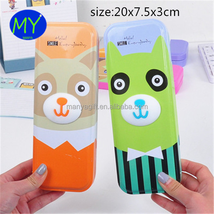 Factory hot sales cute tin 2 layer pencil case of bottom price