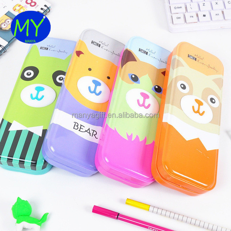 Factory hot sales cute tin 2 layer pencil case of bottom price