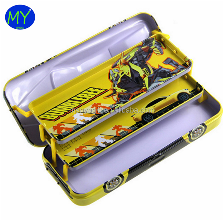 Factory hot sales car shape 3 layer tin pencil case of bottom price