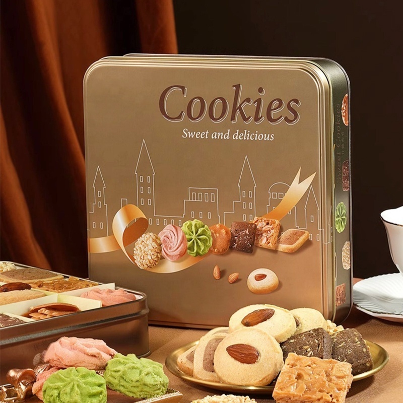 New Design Christmas Food Grade Candy Square Container Gift  Metal Biscuit Cake Cookie Tin Box