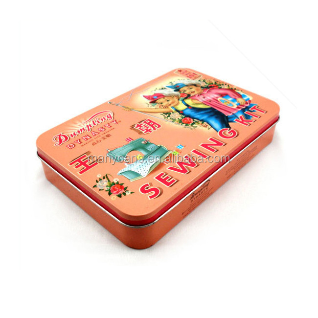 Sewing kit tin box with hinge